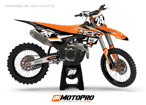 MotoPro Graphics Custom 125sx-450sxf Dirt Bike 4Twelve Series Graphics Kit - Orange/Black/White  