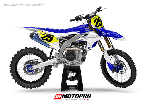 MotoPro Graphics Custom Yamaha Dirt Bike 4Eleven Series Graphics - Blue/White/Grey 