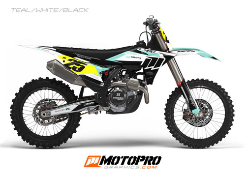 MotoPro Graphics Custom 125sx-450sxf Dirt Bike Ace Series Graphics Kit - Teal/White/Black 
