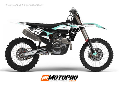 MotoPro Graphics Custom 125sx-450sxf Dirt Bike Ace Series Graphics Kit - Teal/White/Black 