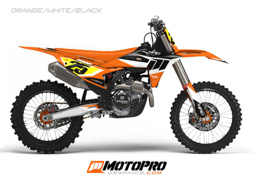 MotoPro Graphics Custom 125sx-450sxf Dirt Bike Forty8 Series Graphics Kit - Orange/White/Black 