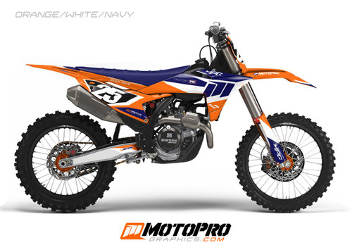 MotoPro Graphics Custom 125sx-450sxf Dirt Bike Forty8 Series Graphics Kit - Orange/White/Navy 