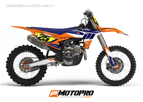 MotoPro Graphics Custom 125sx-450sxf Dirt Bike Forty8 Series Graphics Kit - Orange/White/Navy 