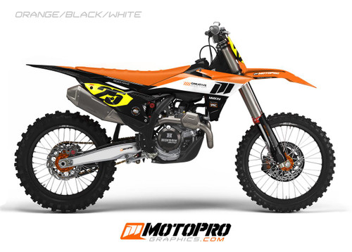 MotoPro Graphics Custom 125sx-450sxf Dirt Bike Five19 Series Graphics Kit - Orange/Black/White 