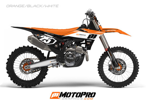 MotoPro Graphics Custom 125sx-450sxf Dirt Bike Five19 Series Graphics Kit - Orange/Black/White 