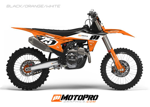 MotoPro Graphics Custom 125sx-450sxf Dirt Bike Five19 Series Graphics Kit - Black/Orange/White 