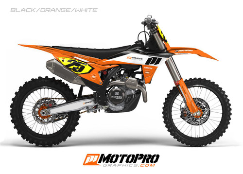 MotoPro Graphics Custom 125sx-450sxf Dirt Bike Five19 Series Graphics Kit - Black/Orange/White 