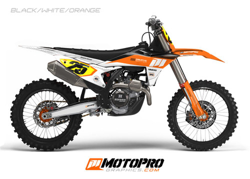 MotoPro Graphics Custom 125sx-450sxf Dirt Bike Five19 Series Graphics Kit - Black/White/Orange 