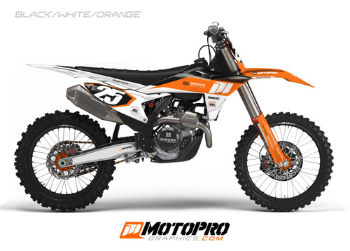 MotoPro Graphics Custom 125sx-450sxf Dirt Bike Five19 Series Graphics Kit - Black/White/Orange 