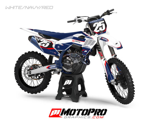 MotoPro Graphics Custom Husqvarna Dirt Bike 4Twelve Series Graphics - White/Navy/Red 