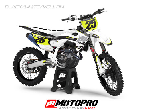 MotoPro Graphics Custom Husqvarna Dirt Bike 4Twelve Series Graphics - Black/White/Yellow 