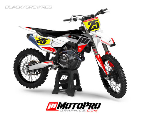 MotoPro Graphics Custom Husqvarna Dirt Bike Forty8 Series Graphics - Black/Grey/Red 