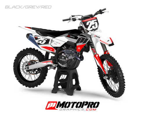 MotoPro Graphics Custom Husqvarna Dirt Bike Forty8 Series Graphics - Black/Grey/Red 