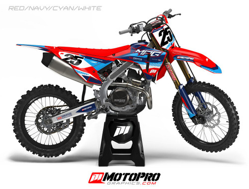 MotoPro Graphics Custom Honda Dirt Bike 1Sixty9 Series Red Navy Cyan White Graphics  