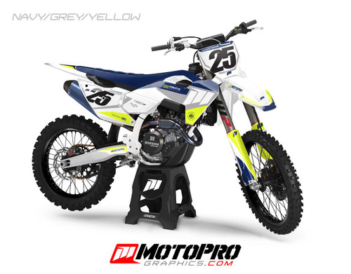 MotoPro Graphics Custom Husqvarna Dirt Bike Forty8 Series Graphics - Navy/Grey/Yellow 