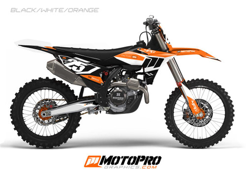 MotoPro Graphics Custom 50sx-450sxf Dirt Bike Forty8 Series Graphics Kit - Black/White/Orange 