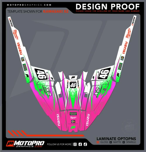 MotoPro Graphics Kawasaki X2 Flo Series Pink/Green Custom Graphics Kit 