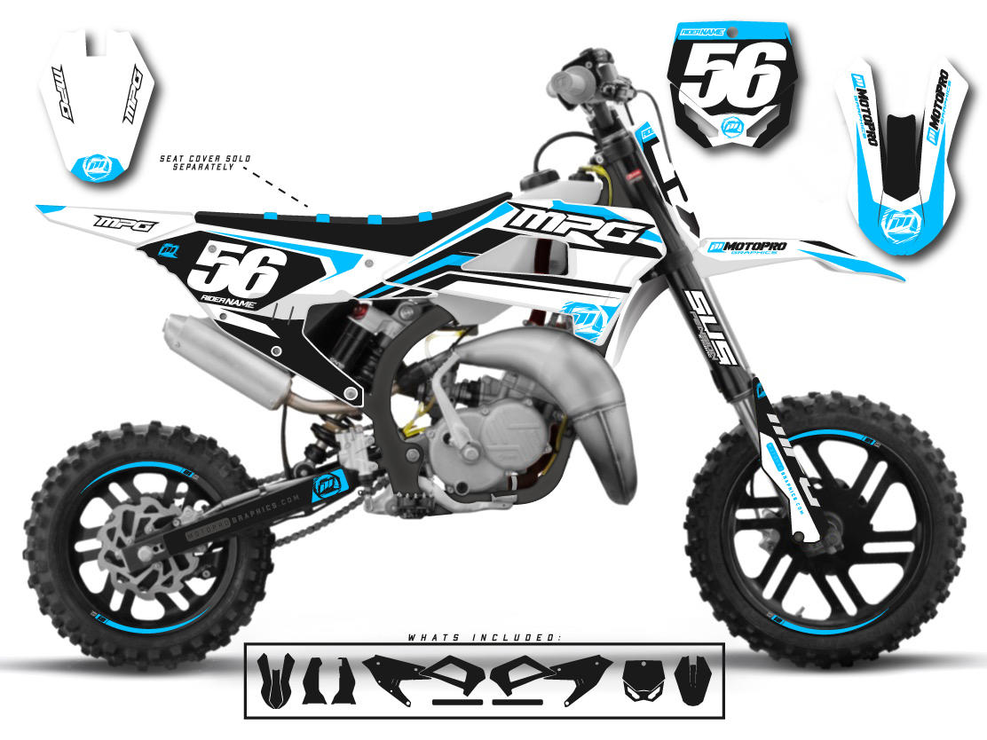 Custom Cobra Dirt Bike WHITE CYAN HEET Series Graphics Set