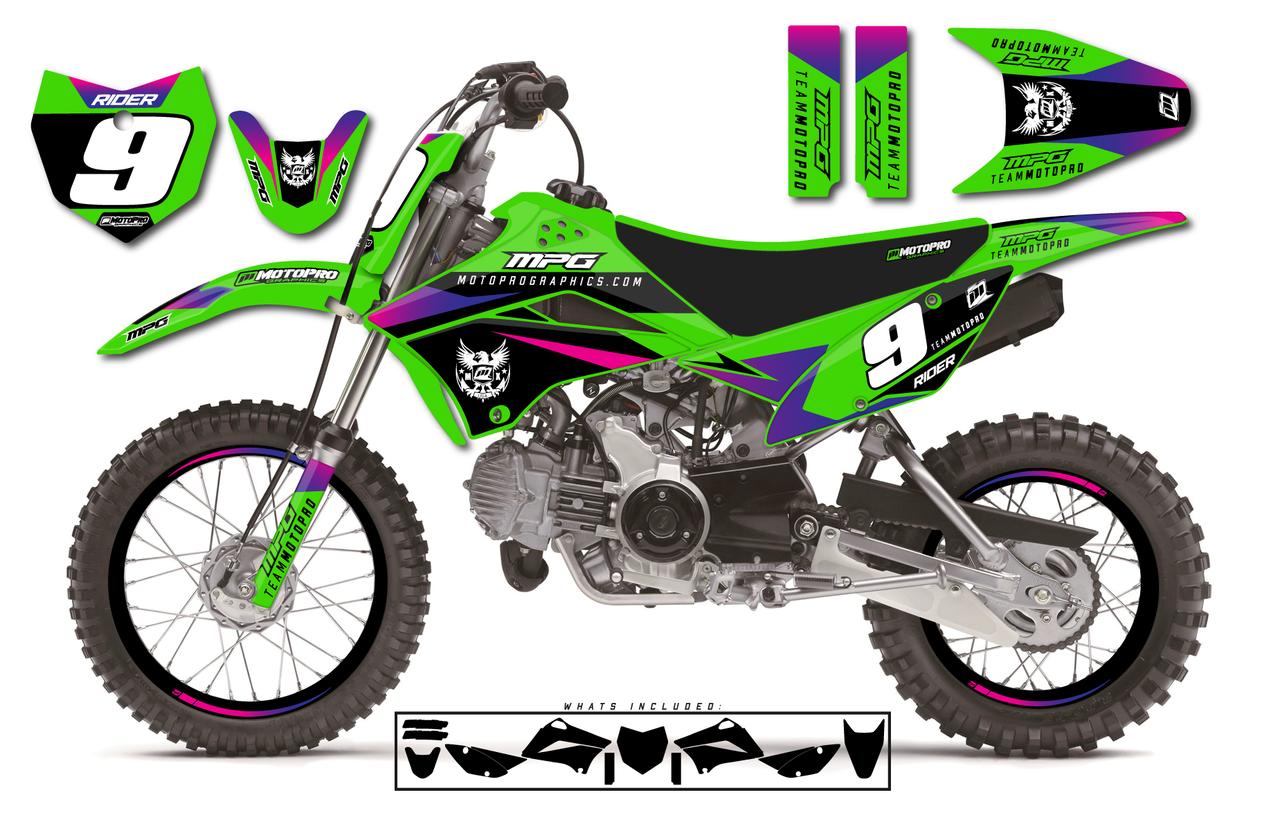 Custom Kawasaki KLX110 Pit Bike SIENNA Series Graphics - FREE SHIPPING