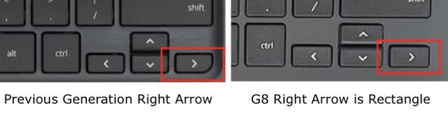 Hp 11 g8 right arrow key is rectangle