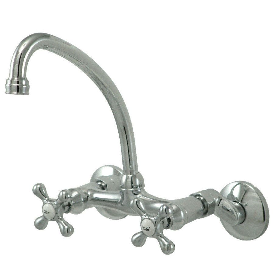 Kingston Brass Kingston Double-Handle Wall-Mount Bridge Kitchen Faucet, Polished Chrome (KS214C)