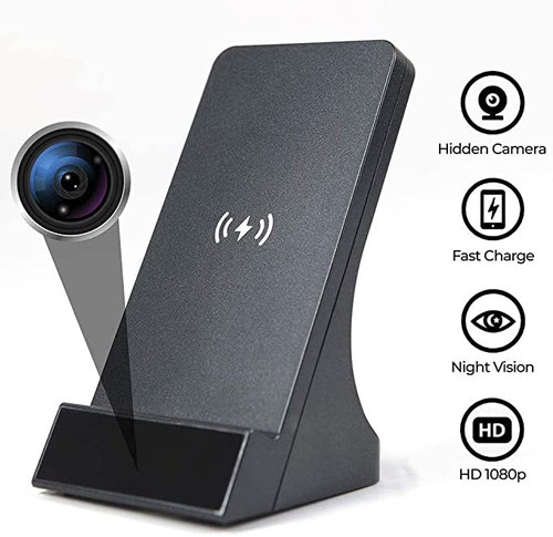 Phone Charger with Qi-Certificated Fast Wireless Charger Spy-Hidden Camera with Night Vision