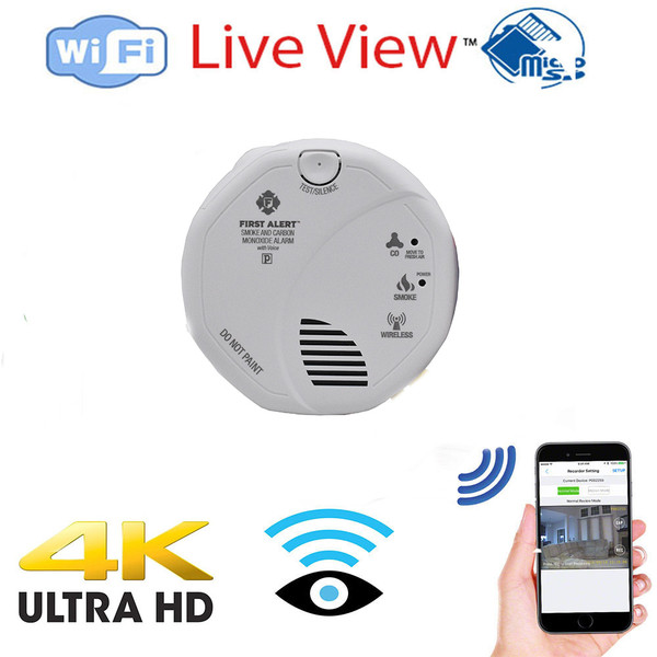 4K UHD WiFi Smoke Detector Nanny Security Camera Functioning Smoke Detector (Bottom View) - Wireless Security Camera with Remotely Monitoring- Includes 128 Gig Memory (Hard Wired)