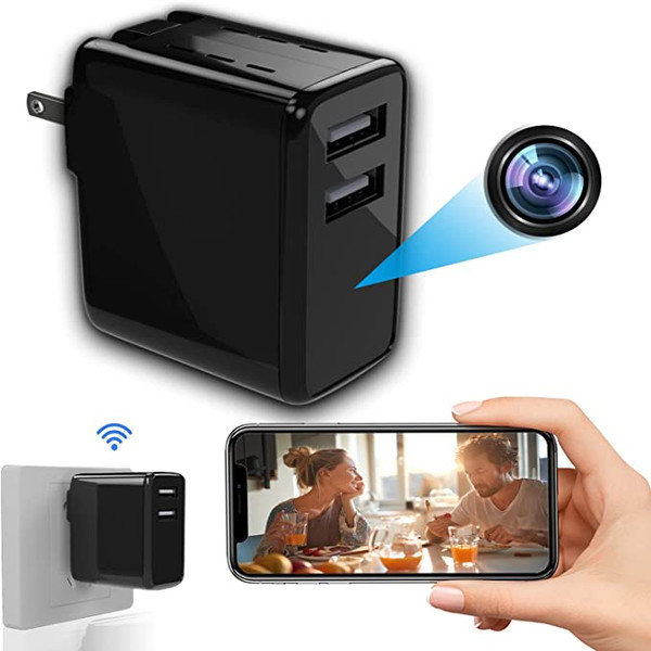  2 USB WiFi Security Camera Wall Phone Charger Plug Adapter