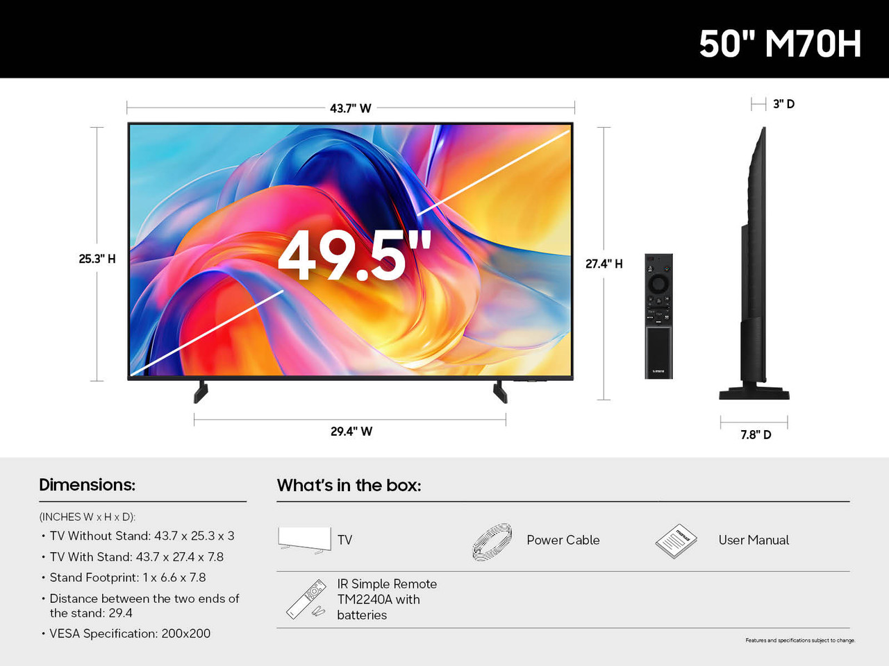 Shop | SAMSUNG UN50M70HAF 50 Inch M70H Series 4K Mini LED Vision