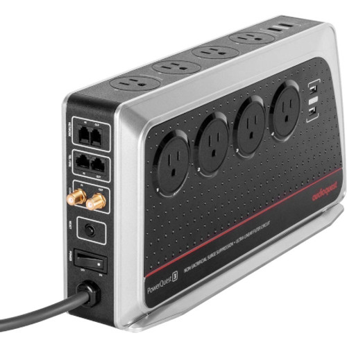 AUDIOQUEST PowerQuest 3 8-Outlet Surge Protector View From the Front Perspective of Product