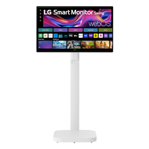 LG 32U889SAW 32 Inch 4K UHD IPS Touchscreen Smart Monitor Swing with Rolling Stand View From the Front Perspective of Product