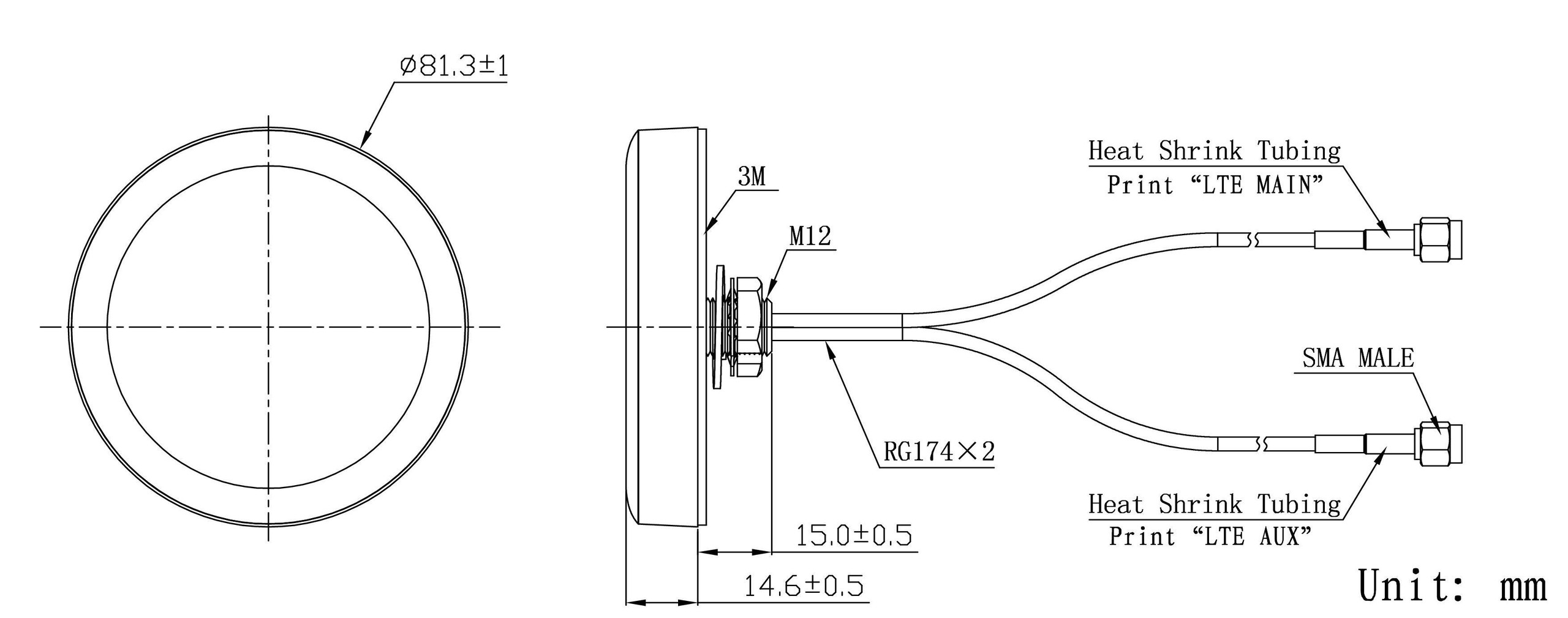 CompuPort 3in1 Combination M2M Puck Antenna 5G/WiFi/GPS(GLONASS) With 3x15' SMA Cables For IoT, Utility, Vehicles And Remote Monitoring