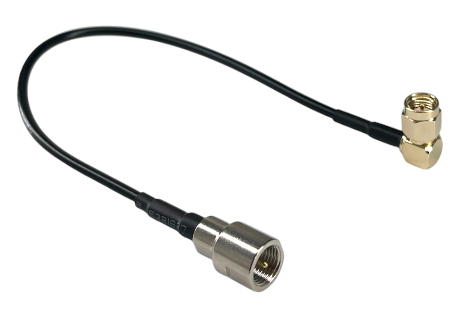 Antenna cable: FME-male to SMA-male Right-Angle: 8-inch RG174 cable