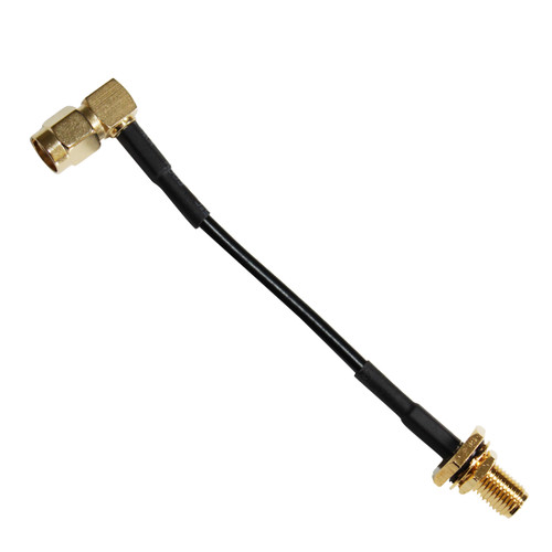 Antenna cable: RP-SMA male Right Angle To RP-SMA female straight (blkhd): 3-inch extension cable