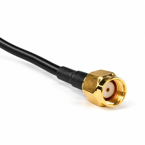 Angled front view of the black 5.1–5.8GHz 5dBi waterproof directional antenna housing