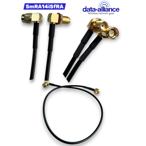 This version has the elongated SMA-female right angle connector:  The threaded section is 14.5mm