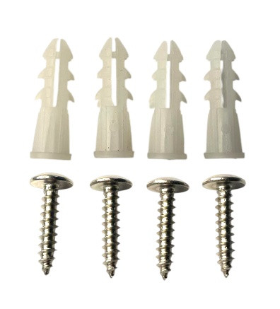 Stainless steel set-screws with washers and pegs:  For mounting L-mounts to a wall.