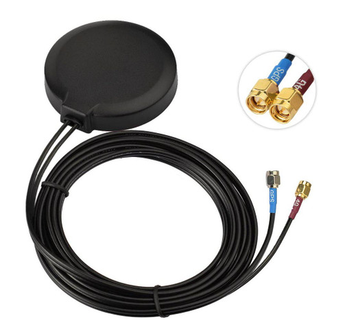 Combo Antenna: GPS + Dual-Band LTE Puck-style Vehicle Antenna:  698-960/1710-2700 MHz 2.5dBi with two 6ft cables to SMA-male connectors