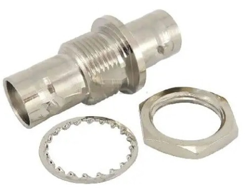 BNC female to female adapter coupler with bulkhead, nut and washer for mounting