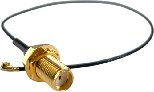 SMA-female To IPEX female made with 1.13mm coax that is very thin:  The very thin cable is typically needed in tight spaces inside of enclosures, so that the IPEX connector will snap down on the jack without popping off.