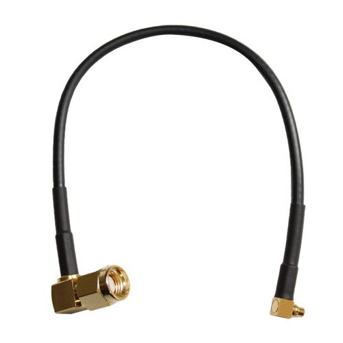 MMCX right-angle male To RP-SMA-male (RP = Reverse Polarity):  Double-shielded cable for low signal-loss.