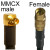 One end of the cable has a MMCX-male right-angle, and the other end has a MMCX straight female connector.