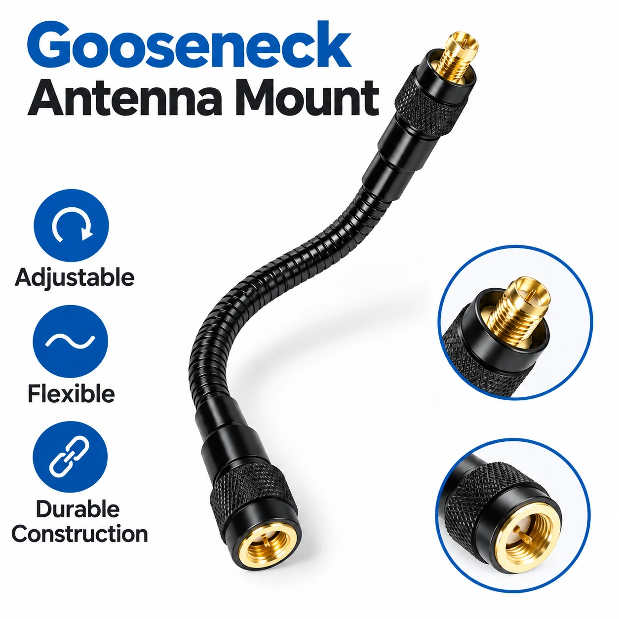 Gooseneck flexible adjustable antenna mount