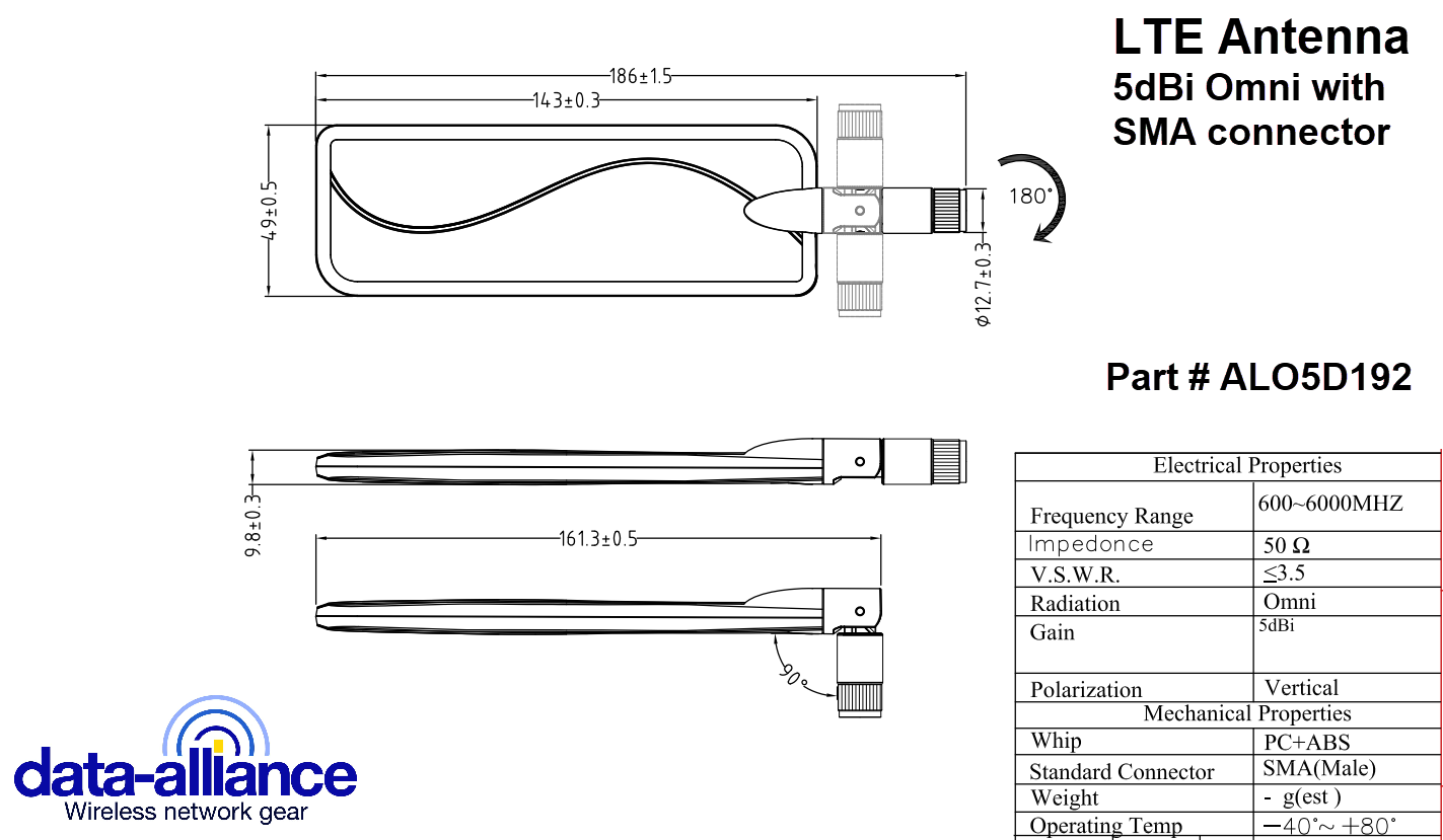 LTE 5G antenna 5dBi with right angle SMA connector