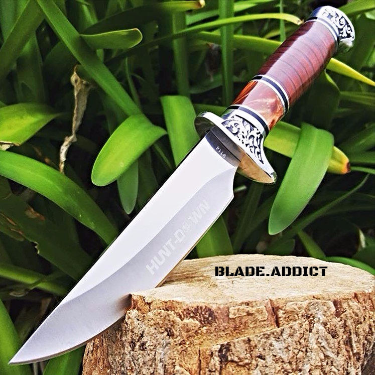 10" STAINLESS STEEL WOOD HANDLE HUNTING KNIFE Survival Skinning Bowie