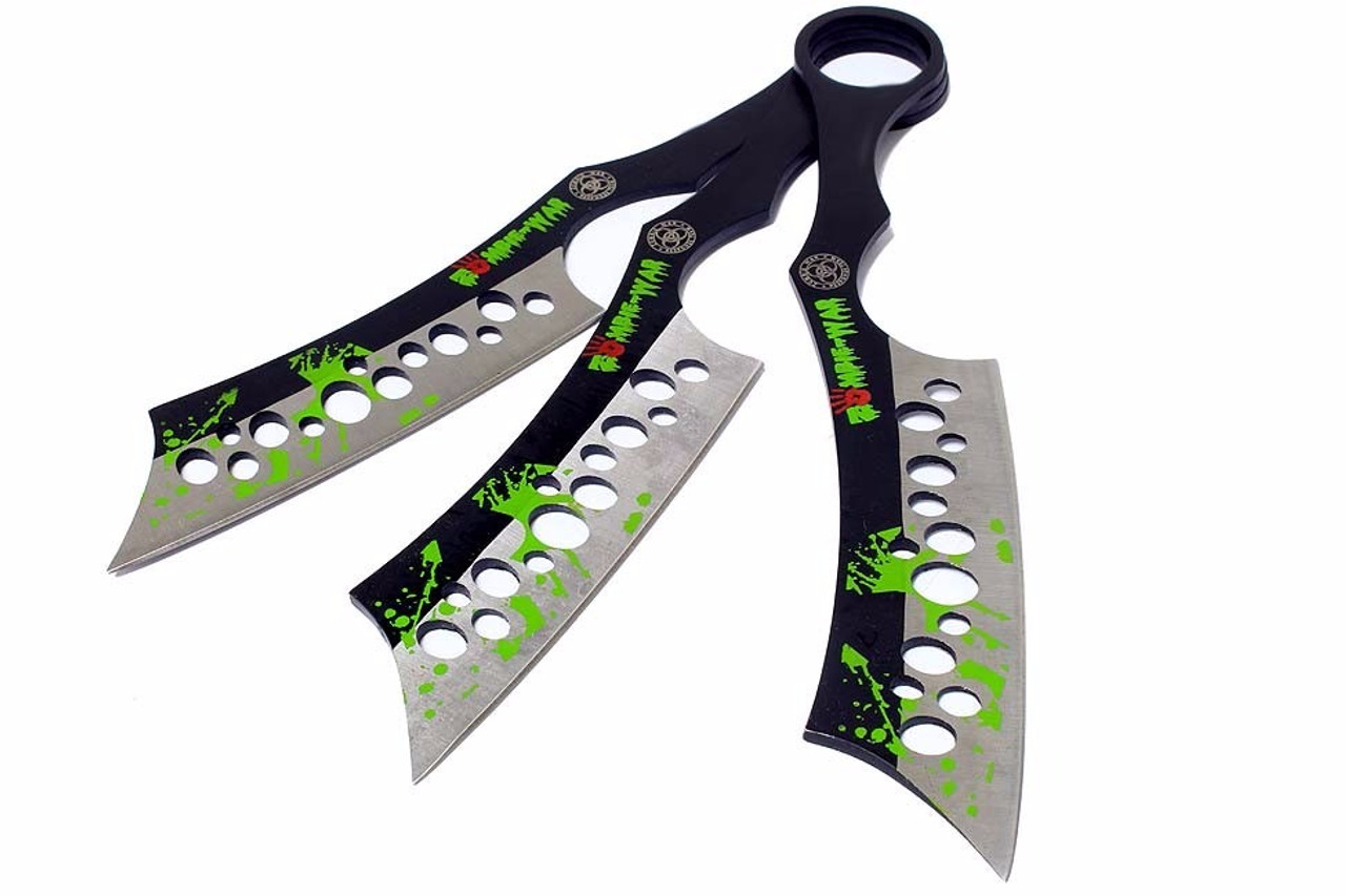 3Pc 7.5 Ninja Tactical Combat Kunai Throwing Knife Set W/Sheath GREEN  Hunting - MEGAKNIFE