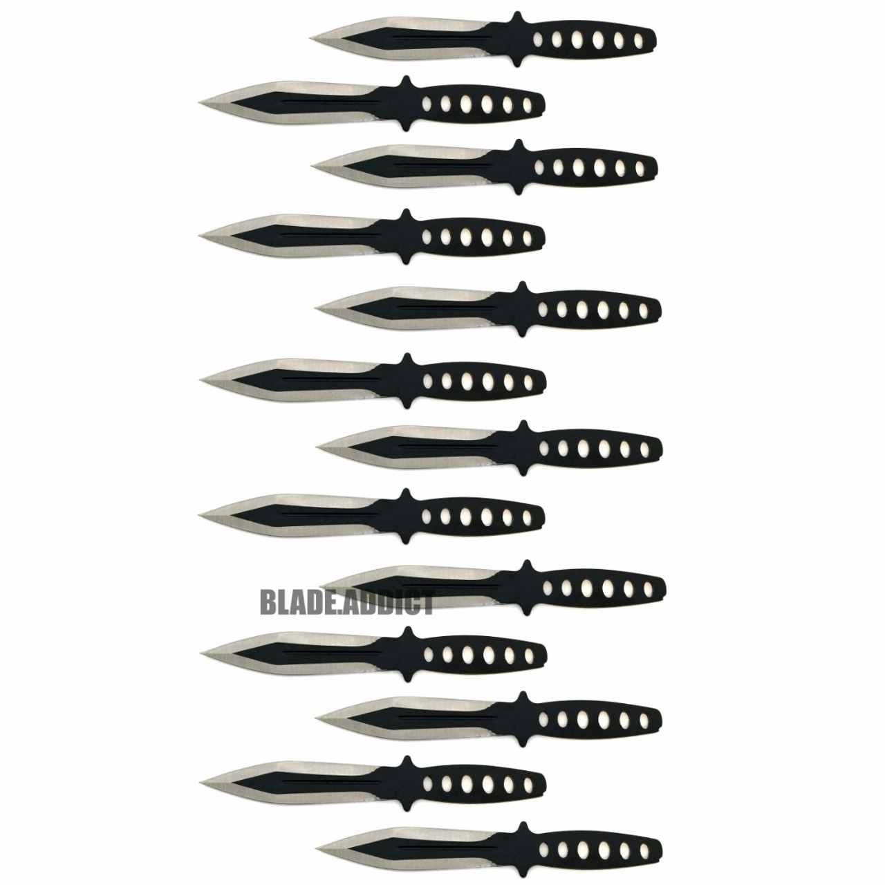 12PC 6 BLACK NINJA FULL TANG Knife Set w/ Nylon Zipper Case