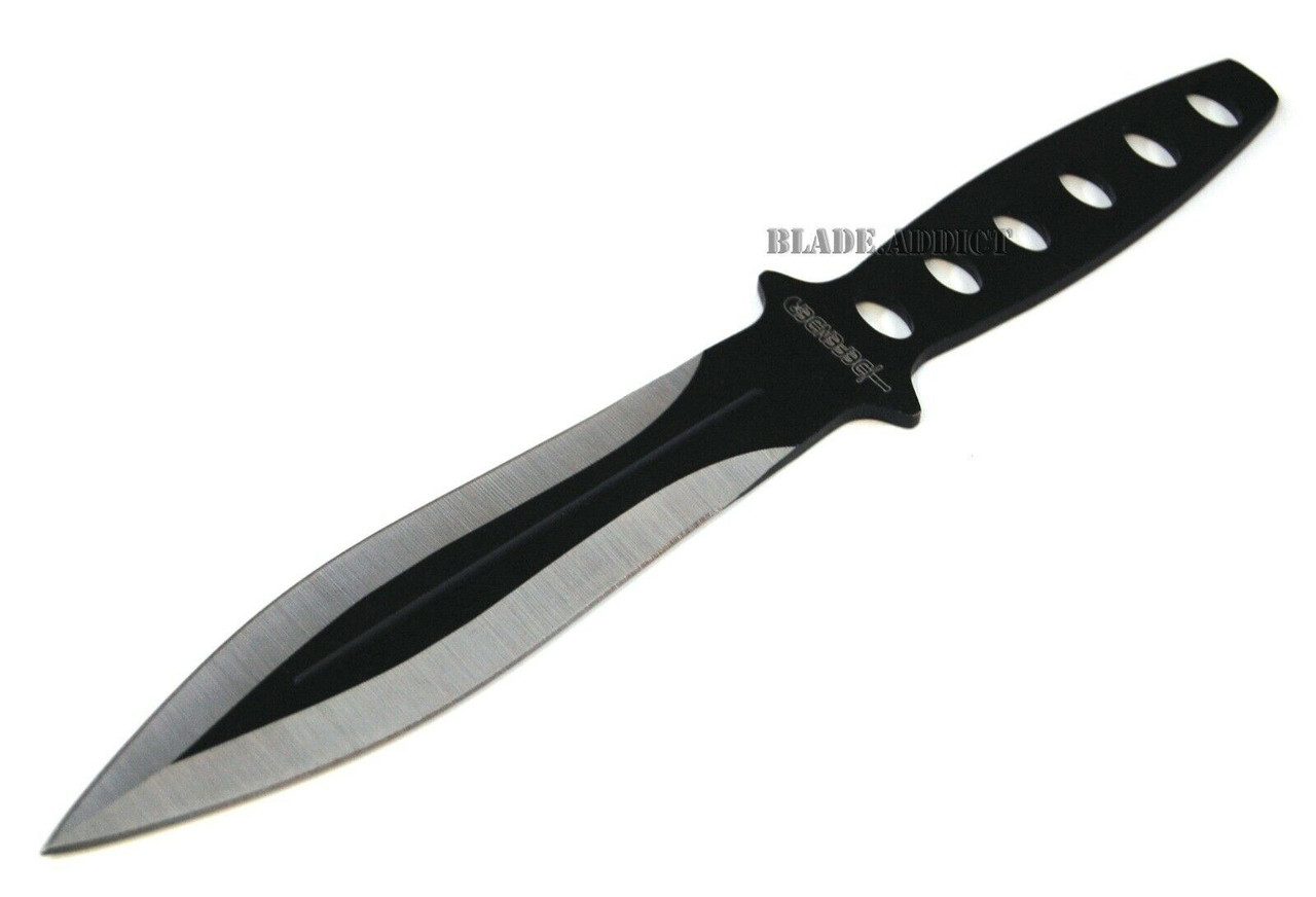 3PC 7.5 Ninja Fixed Blade Tactical Skull Naruto Kunai Throwing Knife Set  BLACK