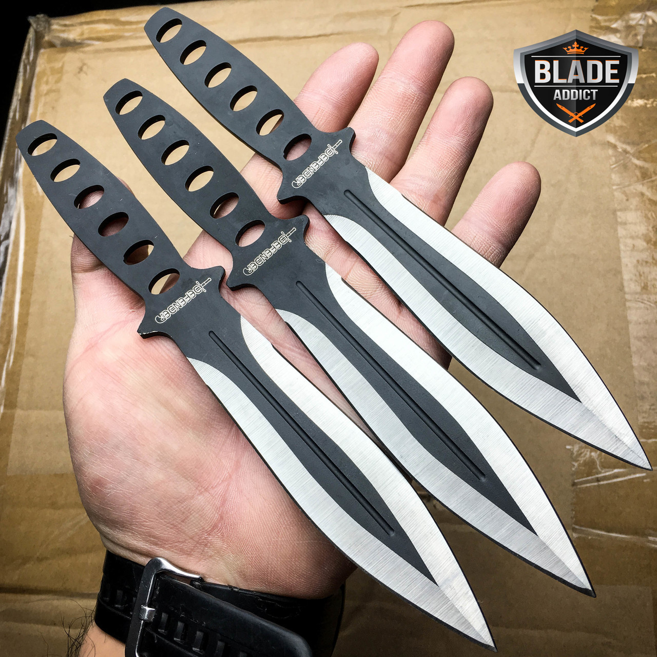 3 PC 8 Tactical Ninja Combat Ninjutsu Kunai Throwing Knife Set Hunting +  Sheath