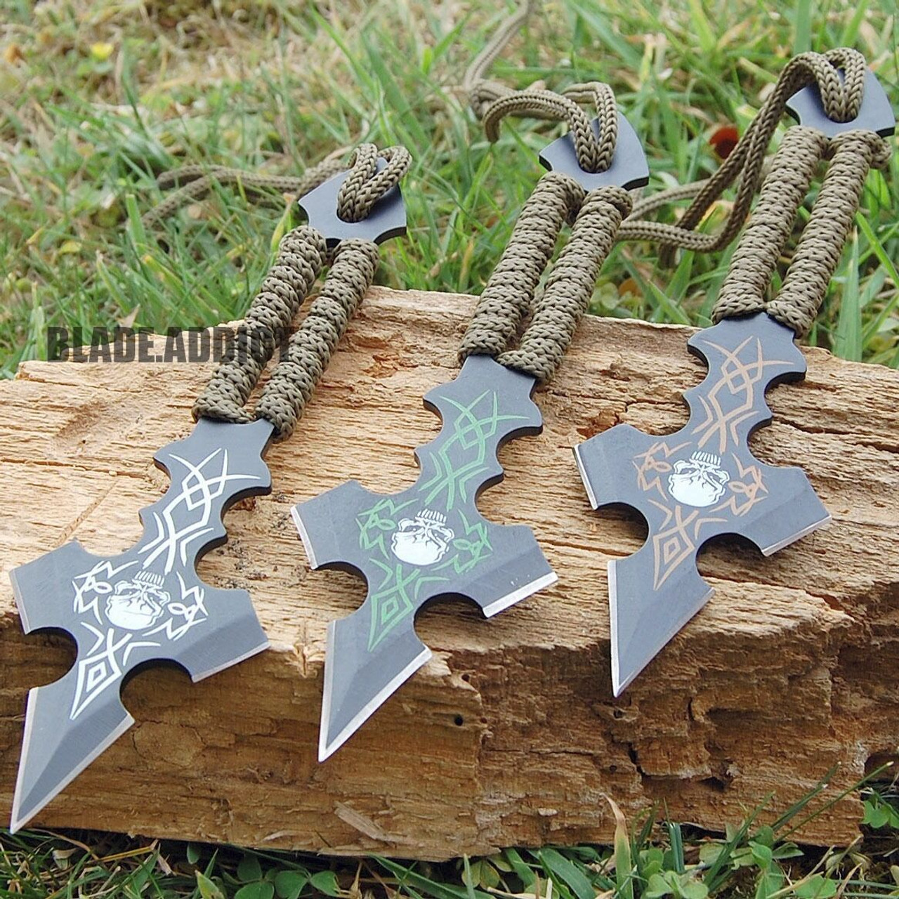 3PCS 6 INCH SKULL THROWING KNIVES SET Ninja Kunai Throwing Knife Full Tang  Ninja Weapons Throwing Knives